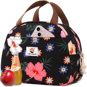 Cute Corduroy Lunch Box for Women & Teens, Insulated Flower Tote for Work